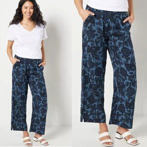 Encore by Idina Menzel Petite Cotton Gauze Ankle Pants Blue Floral Print 2XP